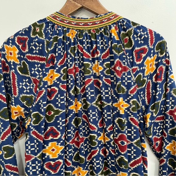 Sezane Robe Glorina Midi Dress in Candy Multicolor Ikat Print Embroidered Trim - Picture 12 of 16